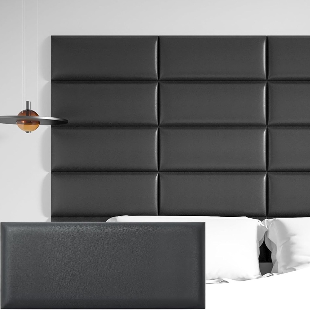 Peel & Stick Upholstered Headboard/Panels for Queen and King in Black Soundproof